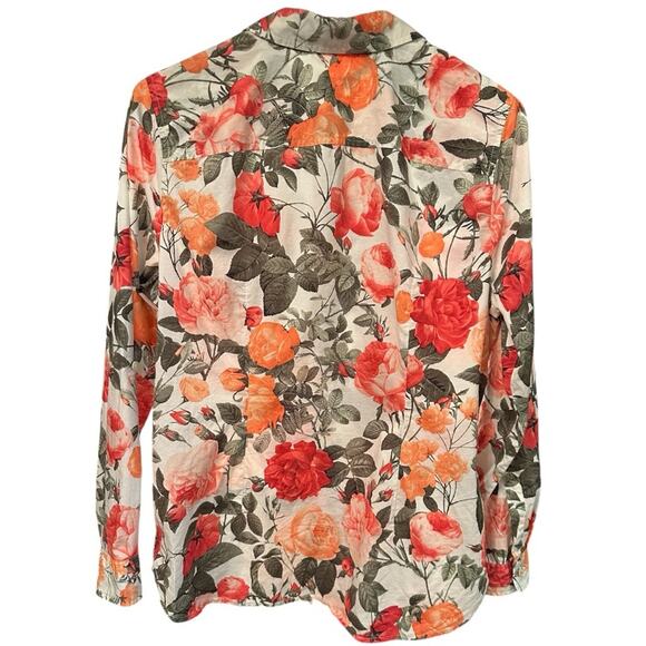 Talbots Petite 100% Botanical Floral Rose Print button down Shirt Size 12P - Picture 4 of 5